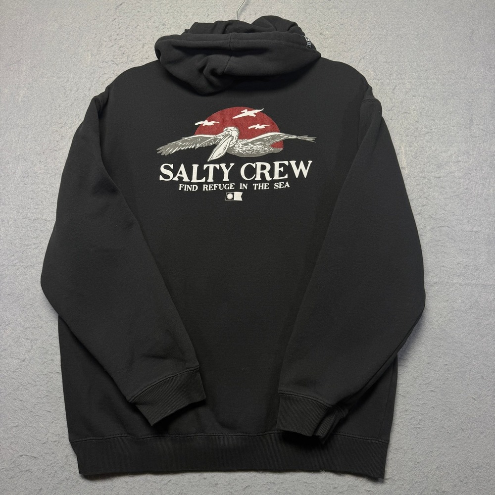 Salty Crew Mens Black Pelican Graphic Hoodie Find Refuge in the Sea Size Large